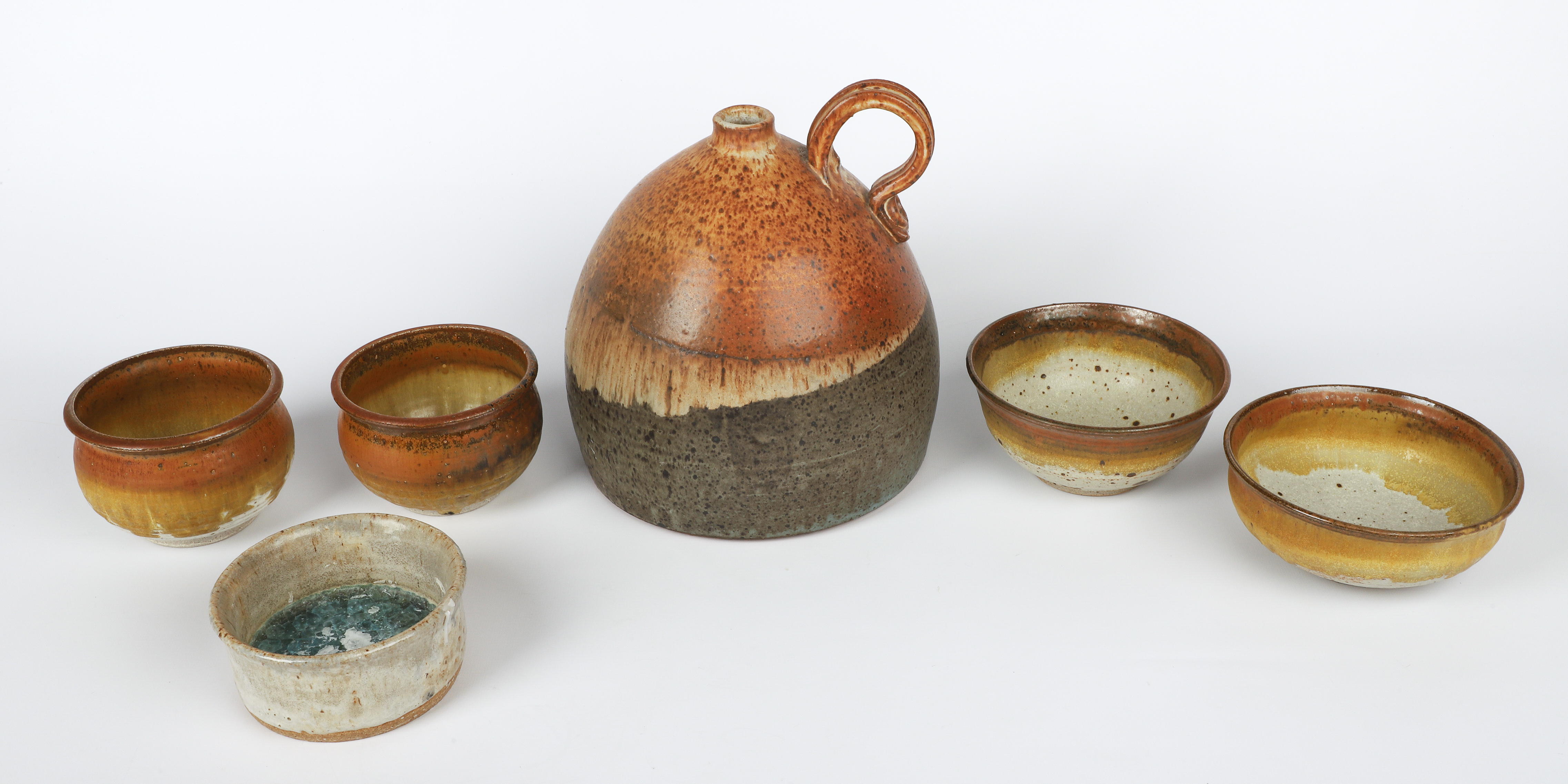 (6) Pcs art pottery, c/o jug signed