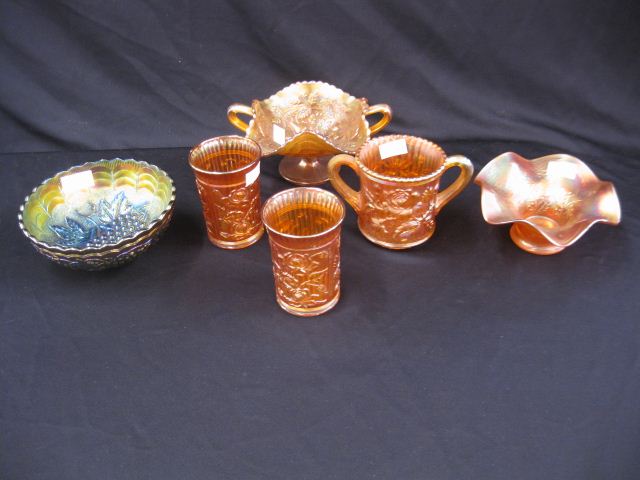 6 pcs. Carnival Glass;amethyst bowl