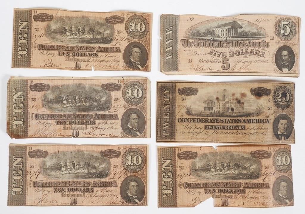 6 PCS CONFEDERATE CURRENCYSix