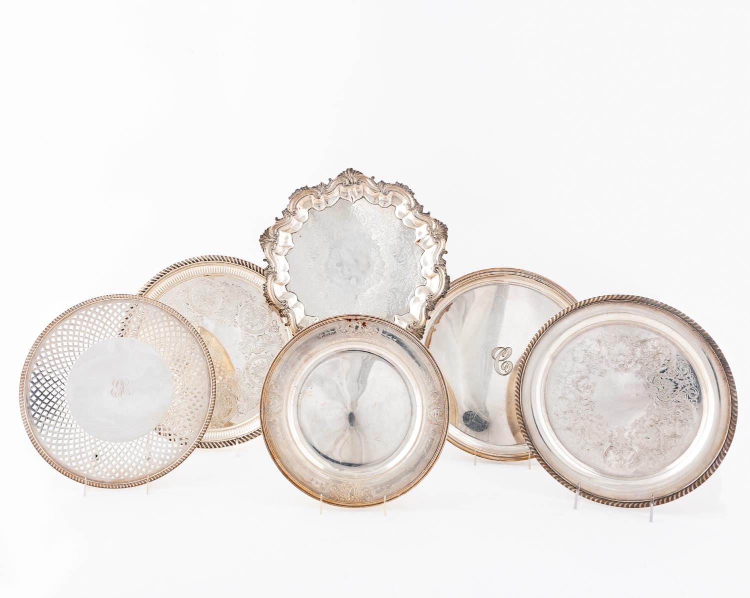 6 PCS, SILVERPLATE TRAYS, GORHAM