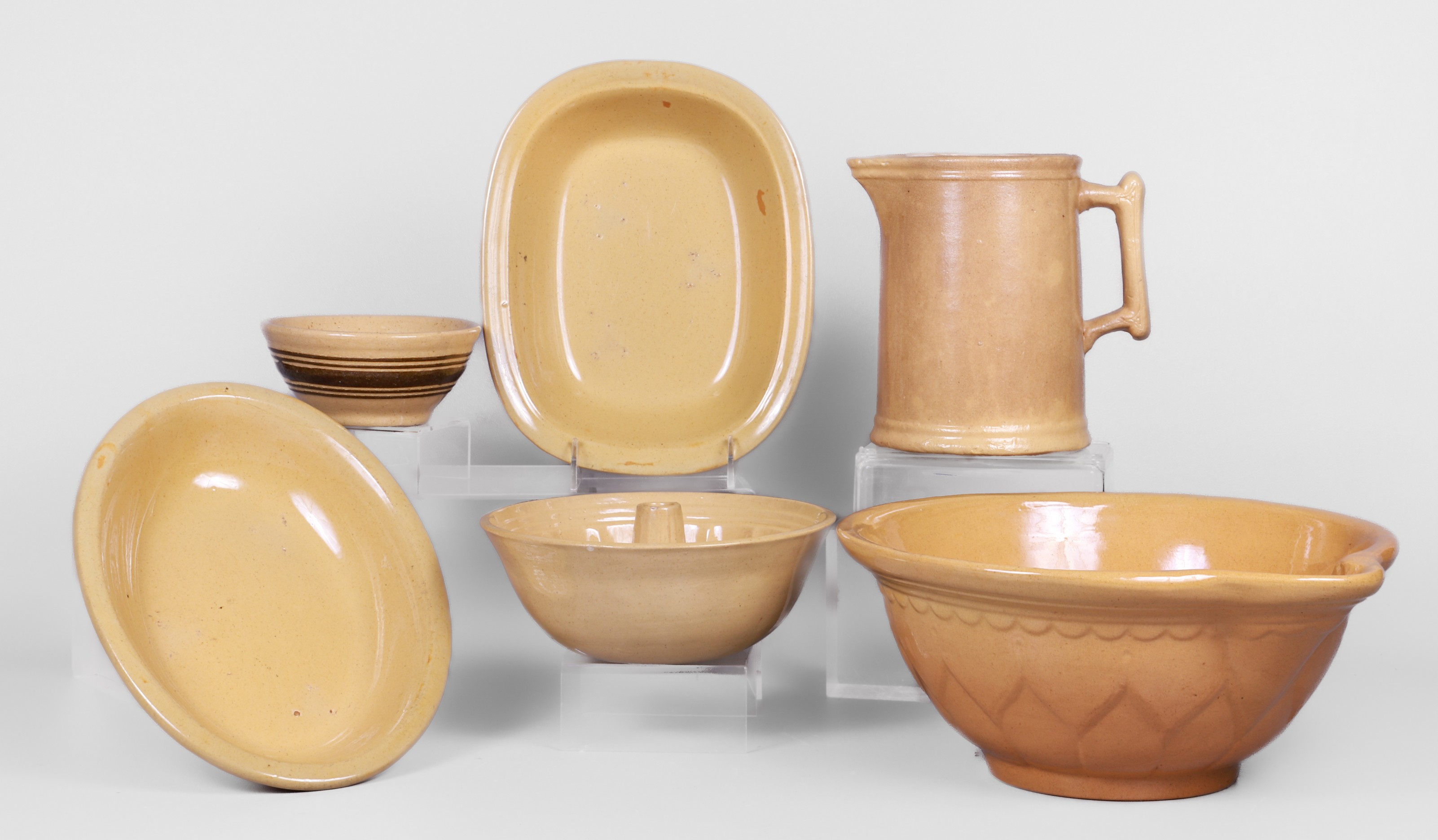 (6) Pcs yellow ware pottery, c/o