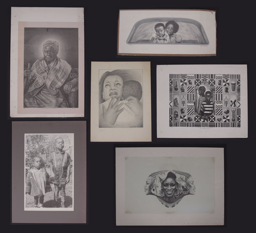 6 PIECE BLACK ARTIST PRINT/PAINTING