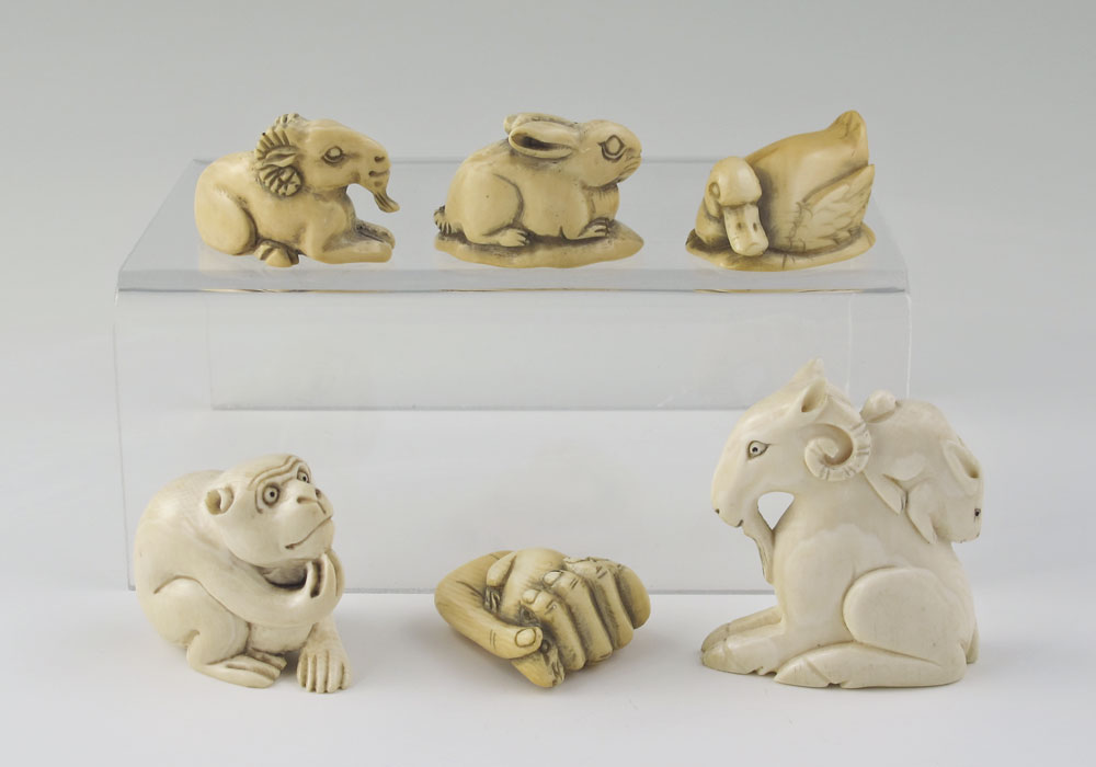 6 PIECE CARVED IVORY ANIMAL