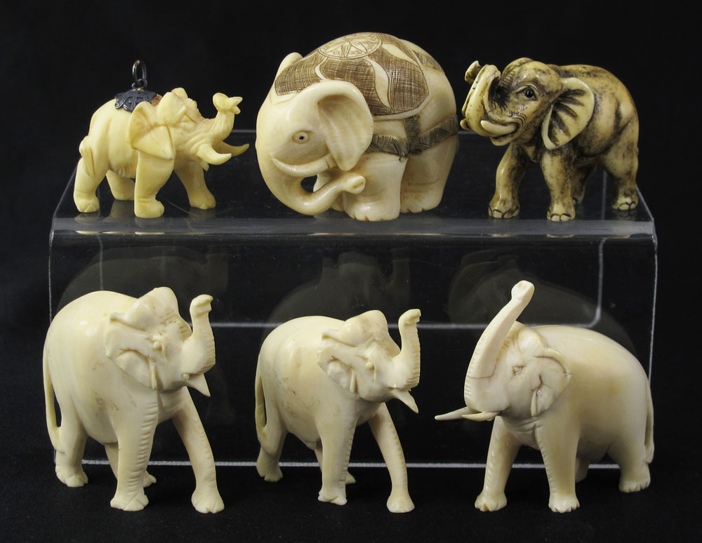 6 PIECE CARVED IVORY NETSUKE &