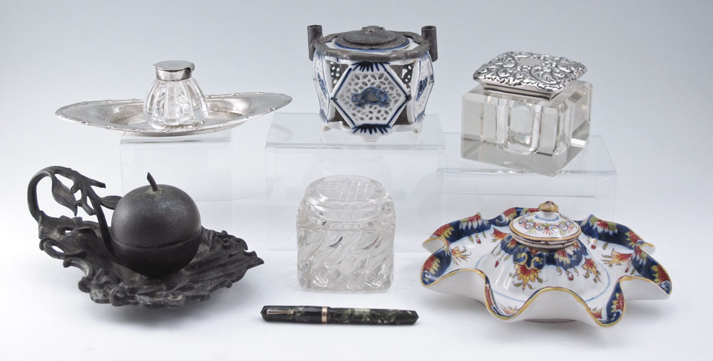 6 PIECE COLLECTION OF INKWELLS: A