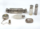 6 PIECE SILVER REPOUSSE & GLAS