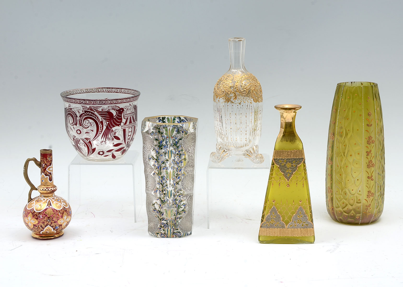 6 PIECE VICTORIAN ART GLASS: