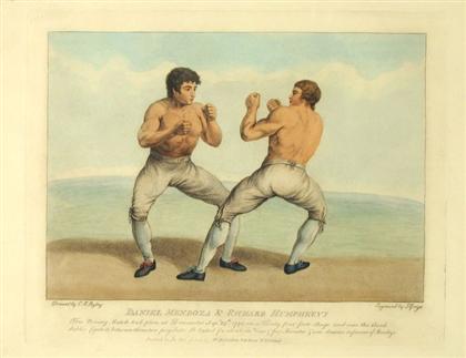 6 pieces.  Colored Engravings -