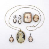 6 PIECES OF CAMEO JEWELRY: To