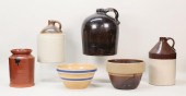 6 PIECES STONEWARE JUGS, BOWLS