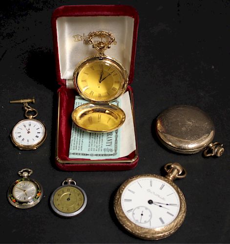 6 POCKET WATCHES, ELGIN,TIMEX,