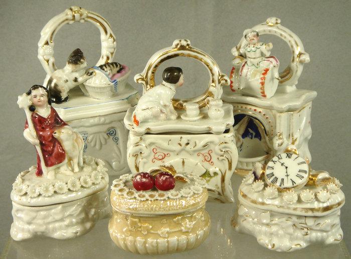 6 porcelain dresser box whimsies,