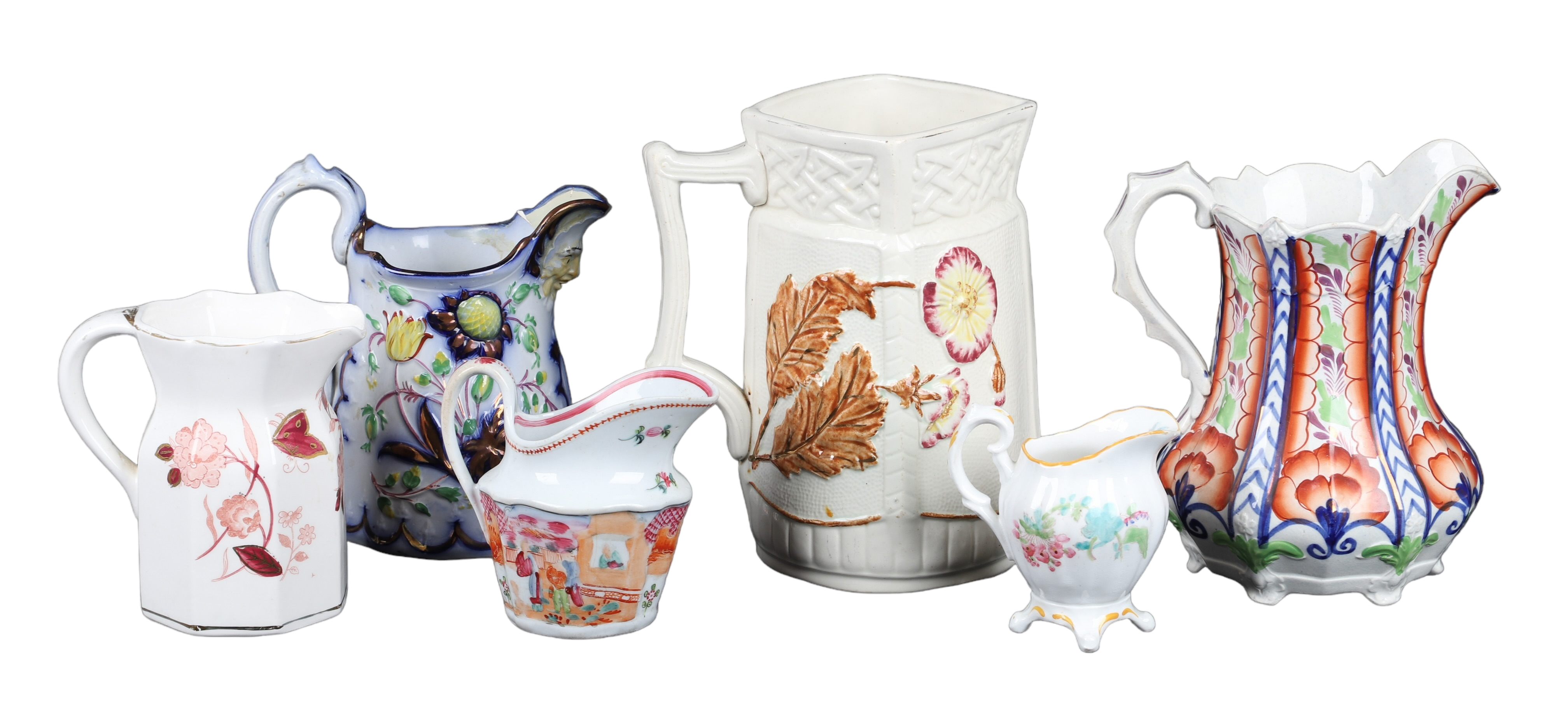 (6) Porcelain pitchers, c/o Gaudy