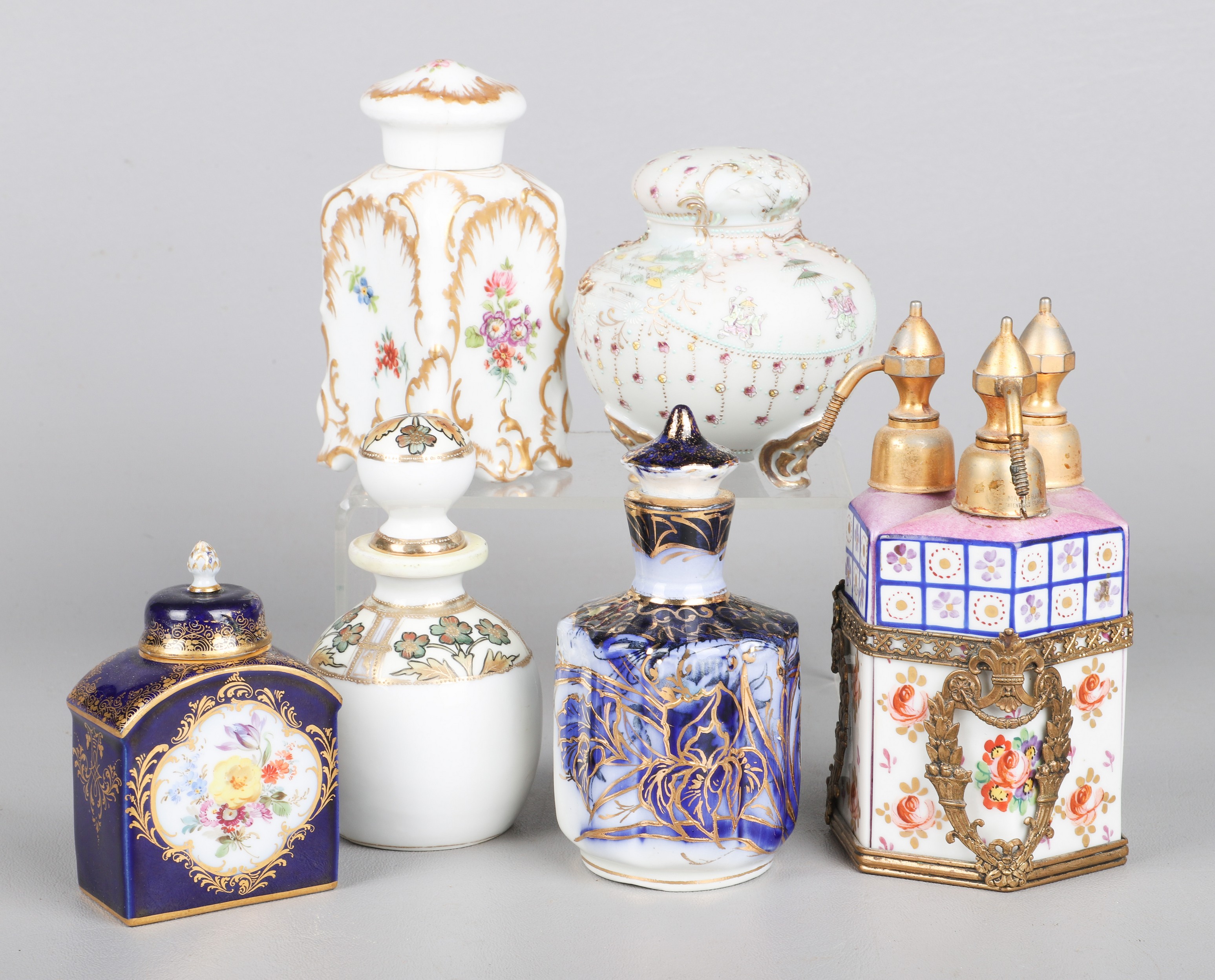 (6) Porcelain scent bottles and jar