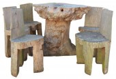 (6) RUSTIC WOOD PATIO SET WITH