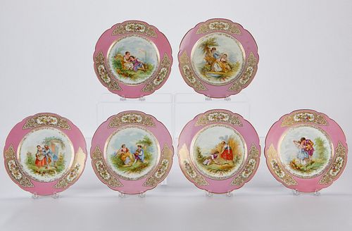 6 SEVRES STYLE PINK PLATES
