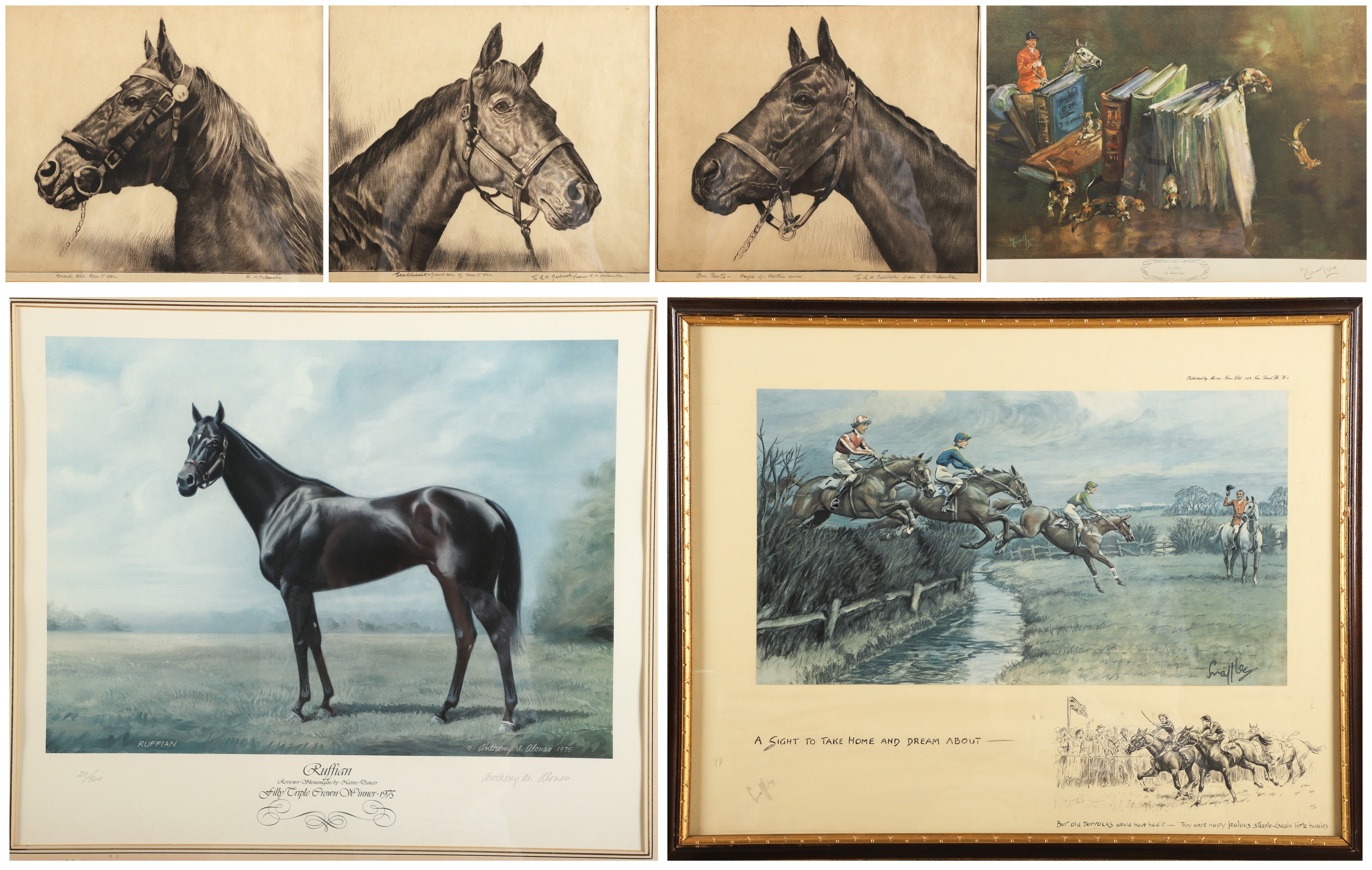 (6) Signed equestrian prints,