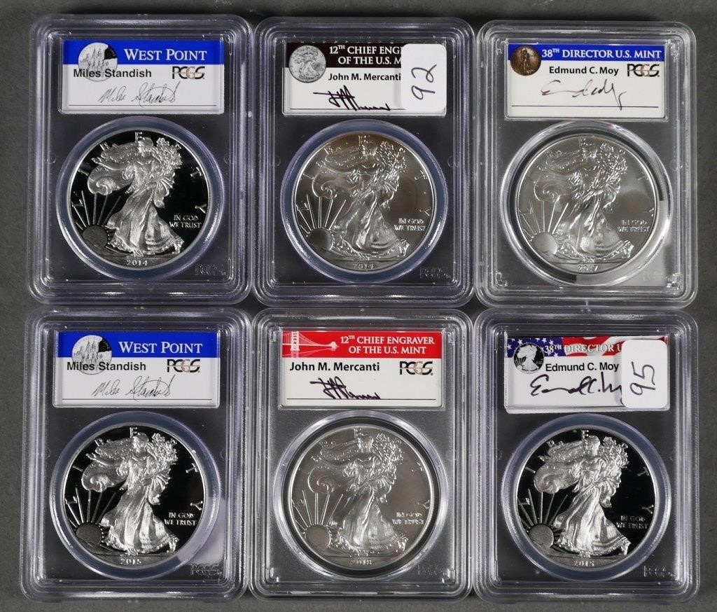 (6) SILVER EAGLE $1 PCGS GRADED