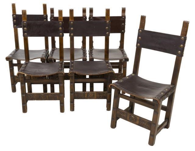 (6) SPANISH TOLEDO WALNUT & LEATHER
