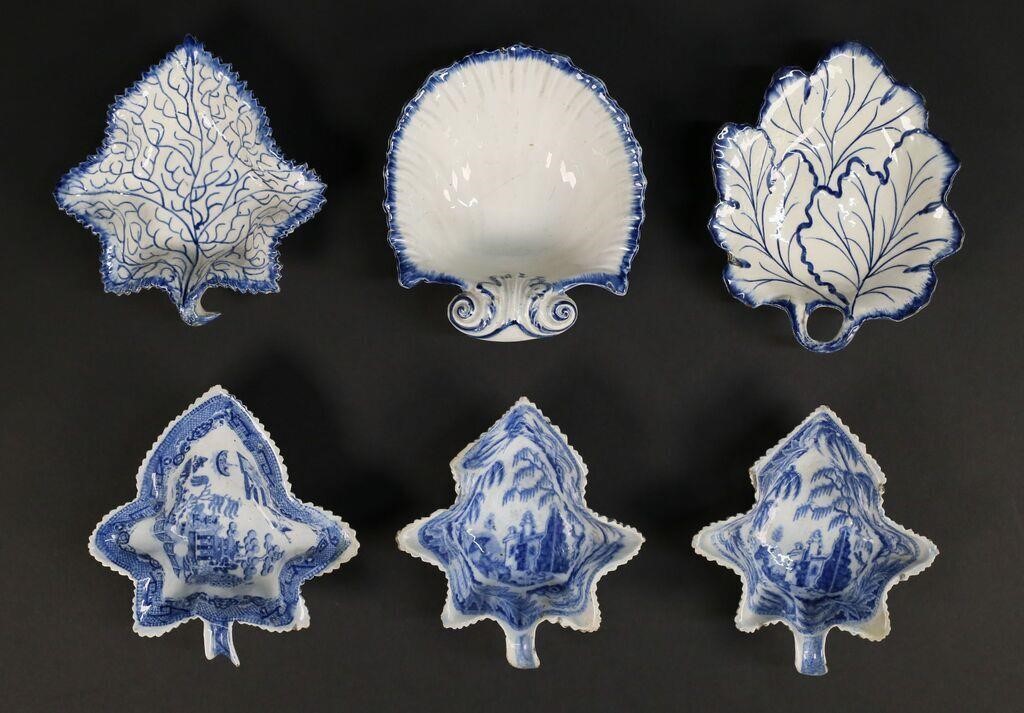 6 STAFFORDSHIRE PORCELAIN LEAF &