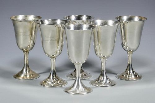 6 STERLING GOBLETS,