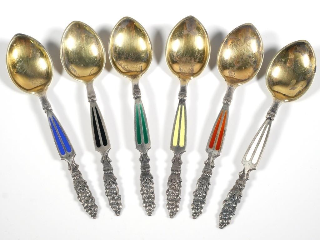 6 STERLING SCANDINAVIAN ENAMEL