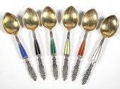 6 STERLING SCANDINAVIAN ENAMEL