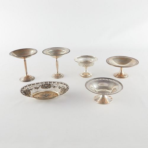6 STERLING & SILVER COMPOTES AND