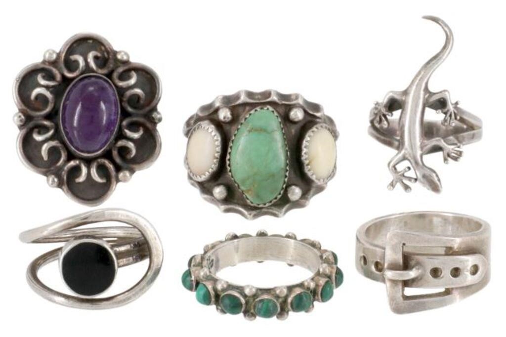 (6) STERLING SILVER RINGS, SOME
