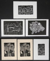 6 STEVE MAYO LINOCUTS MUSICIAN