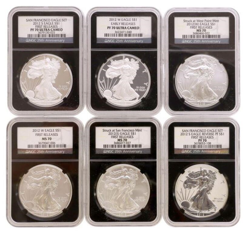 6) US 2012S SILVER EAGLE $1 PF70