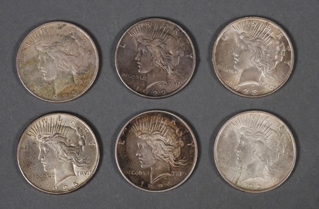 (6) US PEACE SILVER DOLLAR $1
