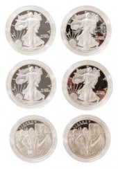 (6) US PROOF SILVER EAGLES & J