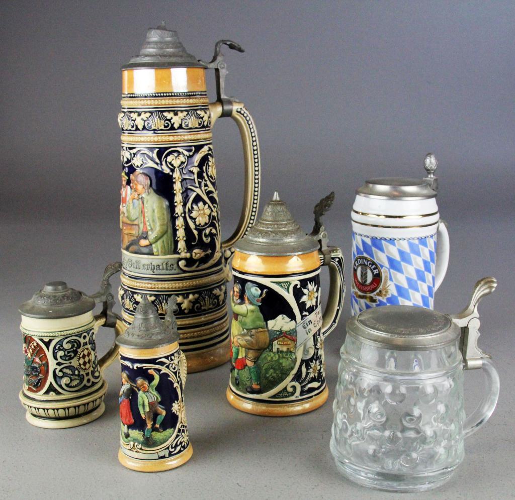 (6) Varous German Lidded Beer