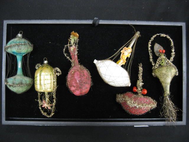 6 Victorian Blown Glass & Tinsel