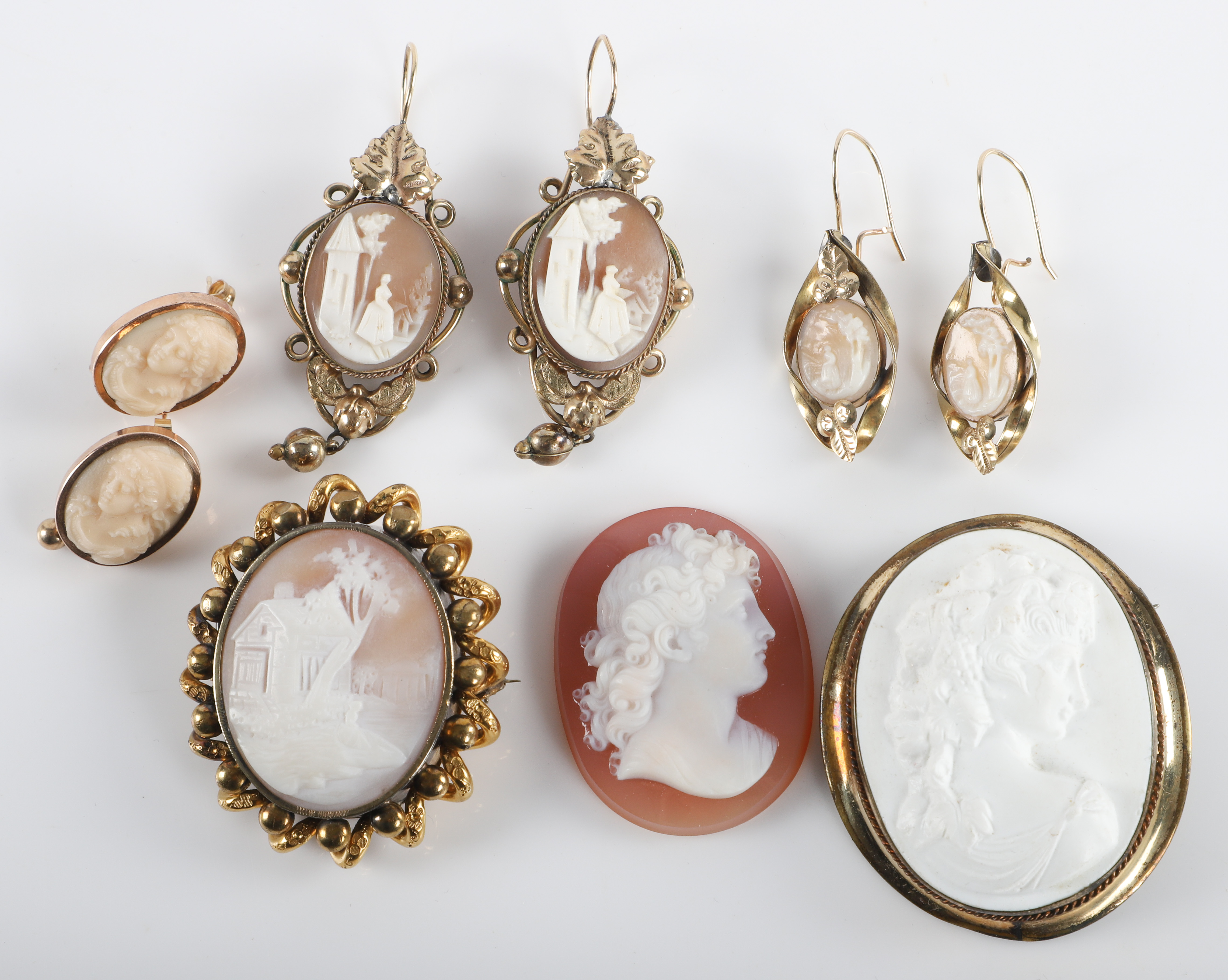 (6) Victorian cameo brooches and