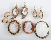 (6) Victorian cameo brooches a