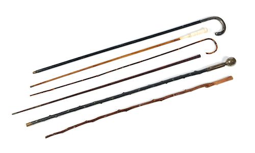 6 VICTORIAN WALKING CANES ONE W/