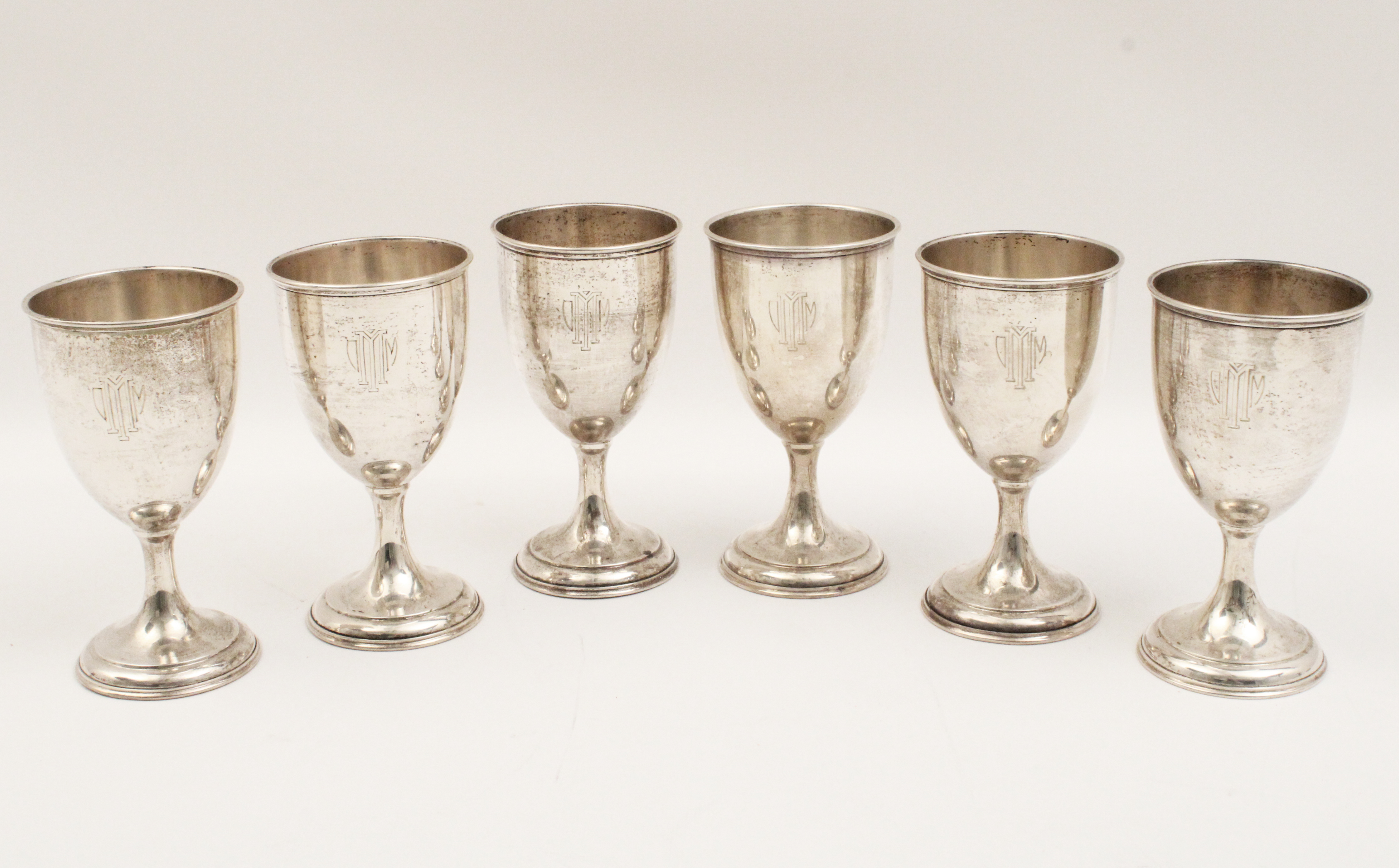 6 WALLACE STERLING SILVER GOBLETS;