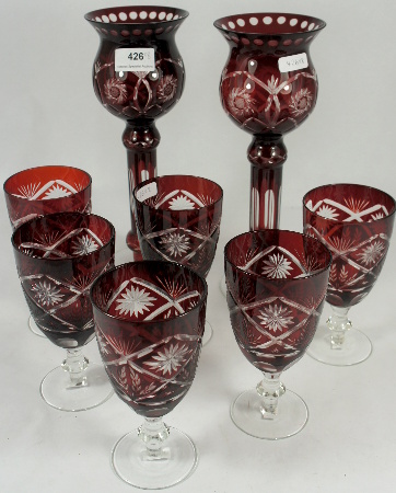 6 x Red Hand Etched Glasses and a