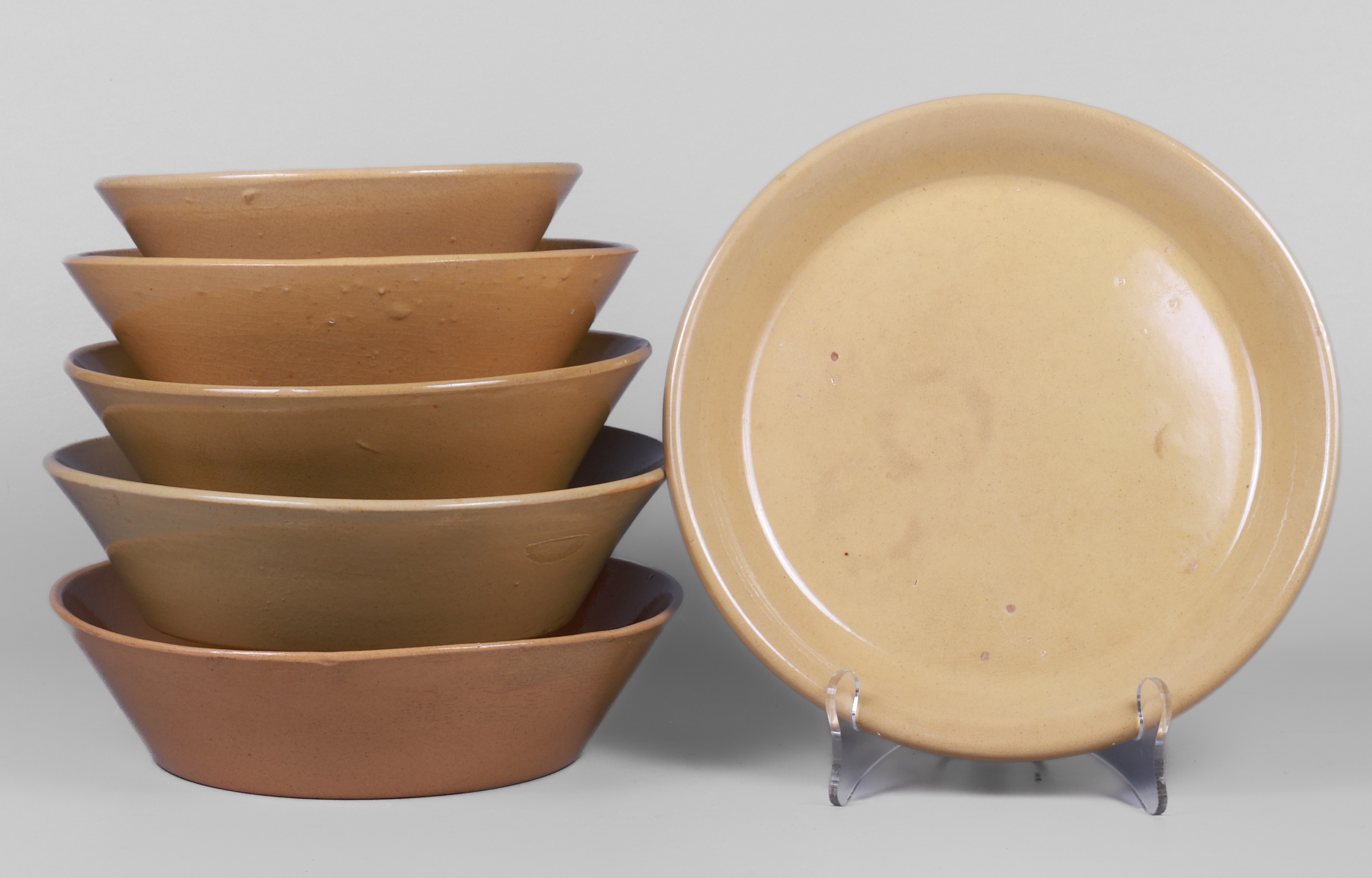 (6) Yellow ware pottery dishes, c/o