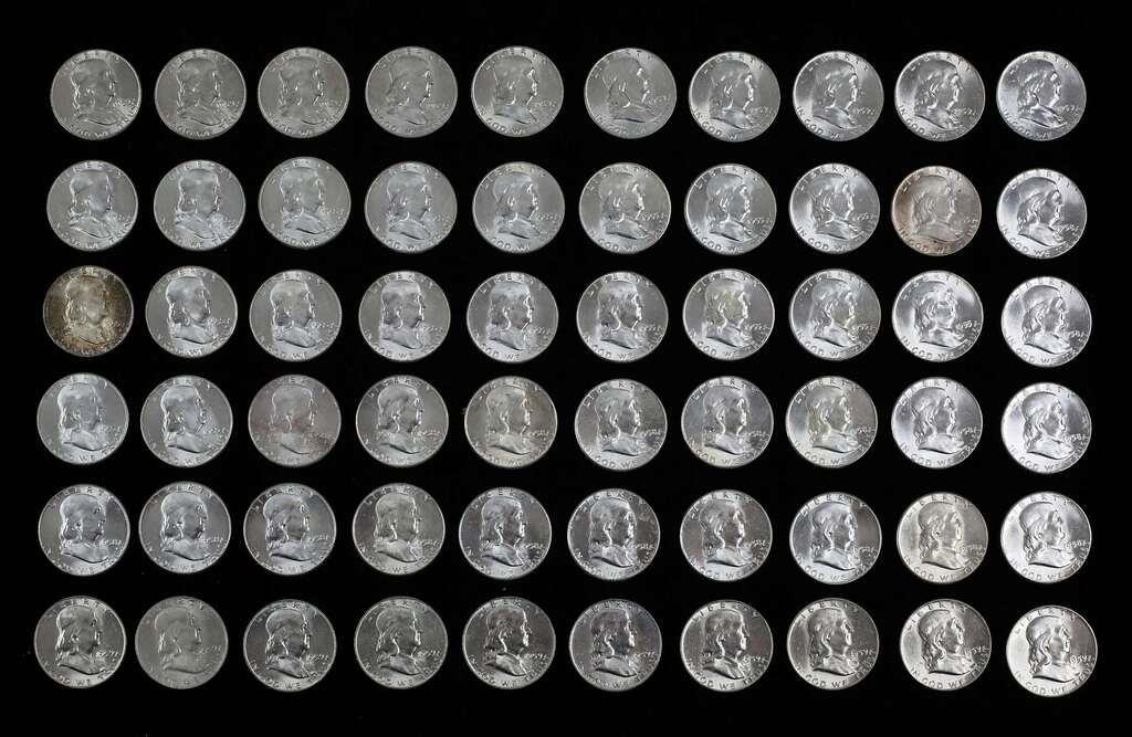 60 1950S P FRANKLIN HALF DOLLARS BU