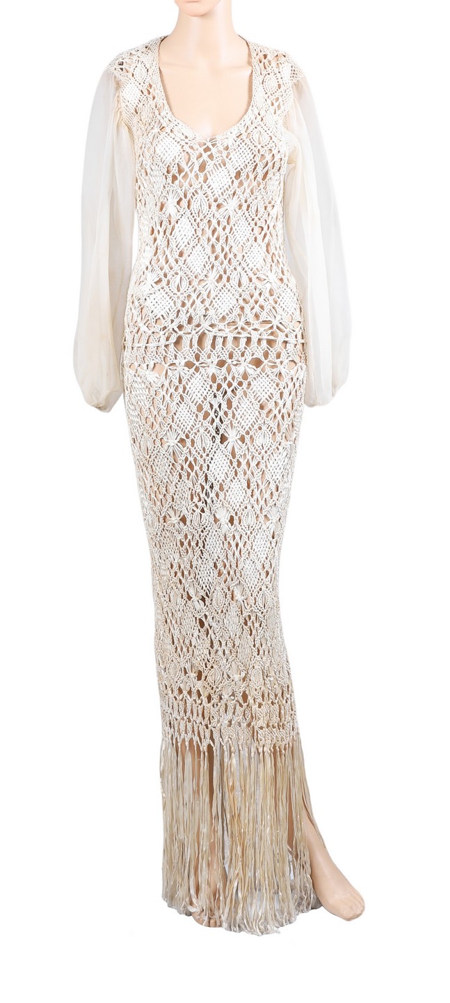 60's Fringe hem silk crochet maxi