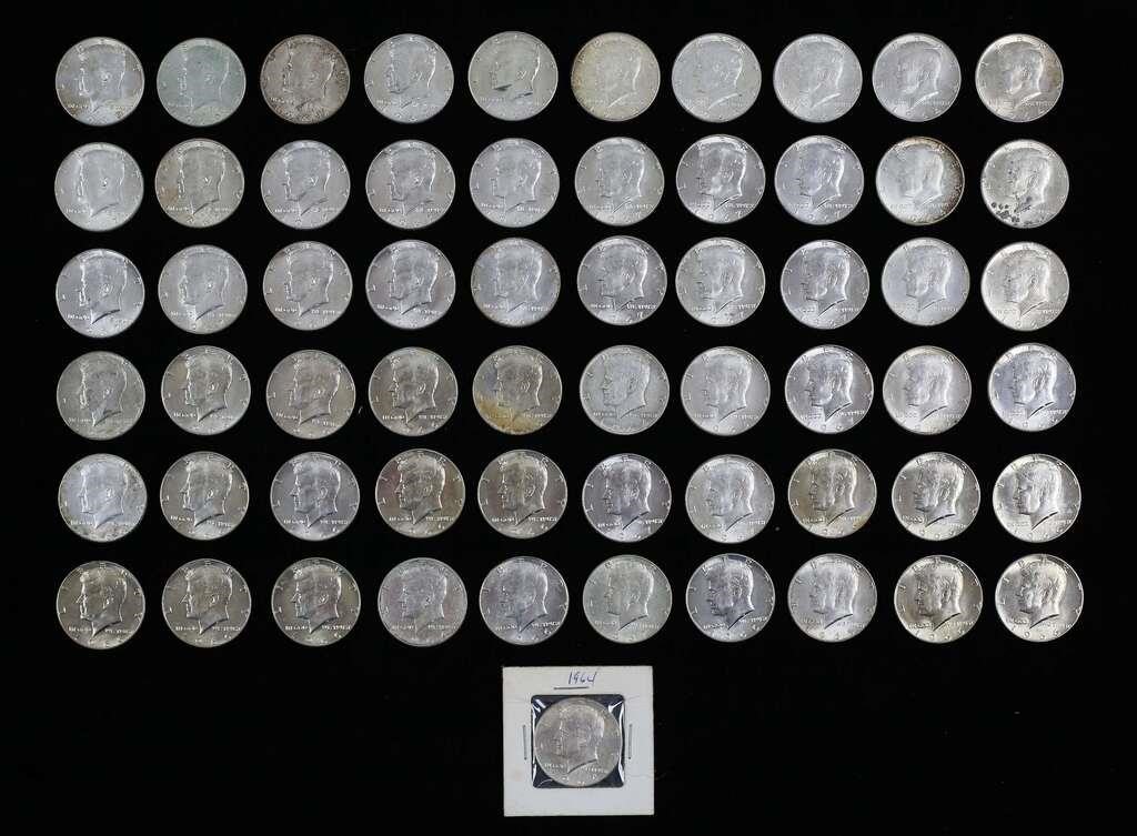61 KENNEDY HALF DOLLARS 1964
