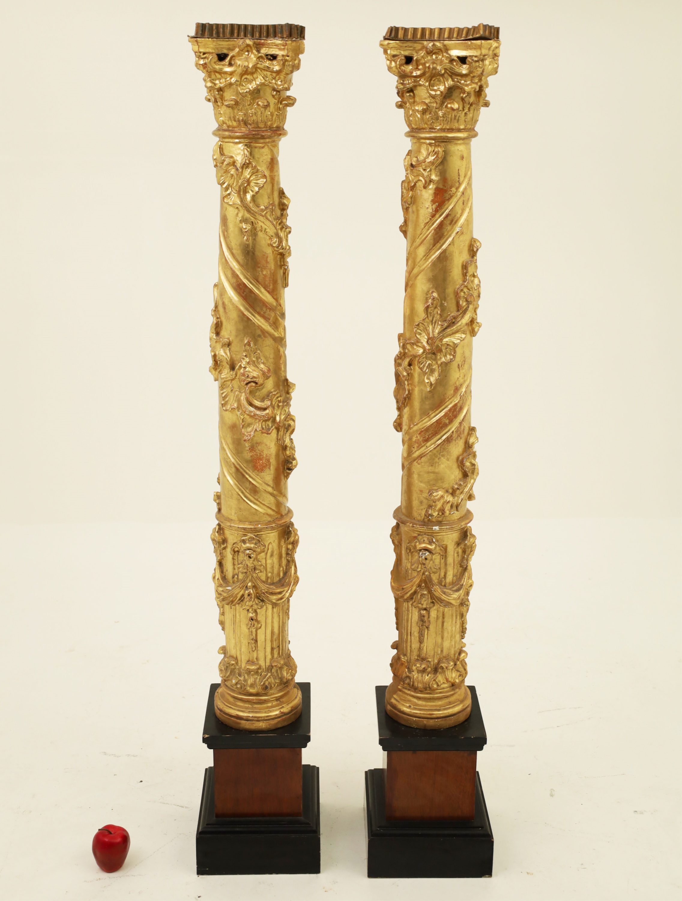 65" ITALIAN GILT WOOD TORCHIERES,