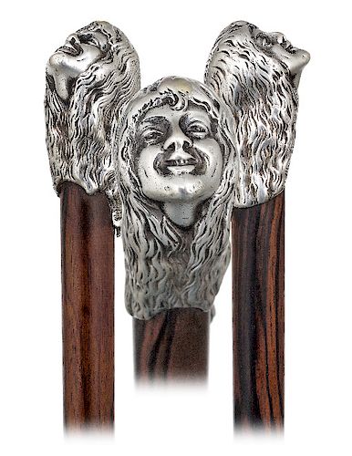 65. SILVER FIGURAL ART NOUVEAU CANE