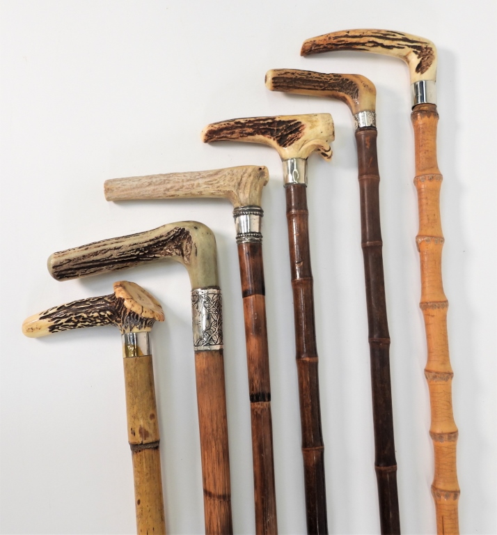 6PC ANTLER & BAMBOO CANES WALKING