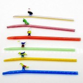 6PC ART GLASS STRAWS WITH BIRD