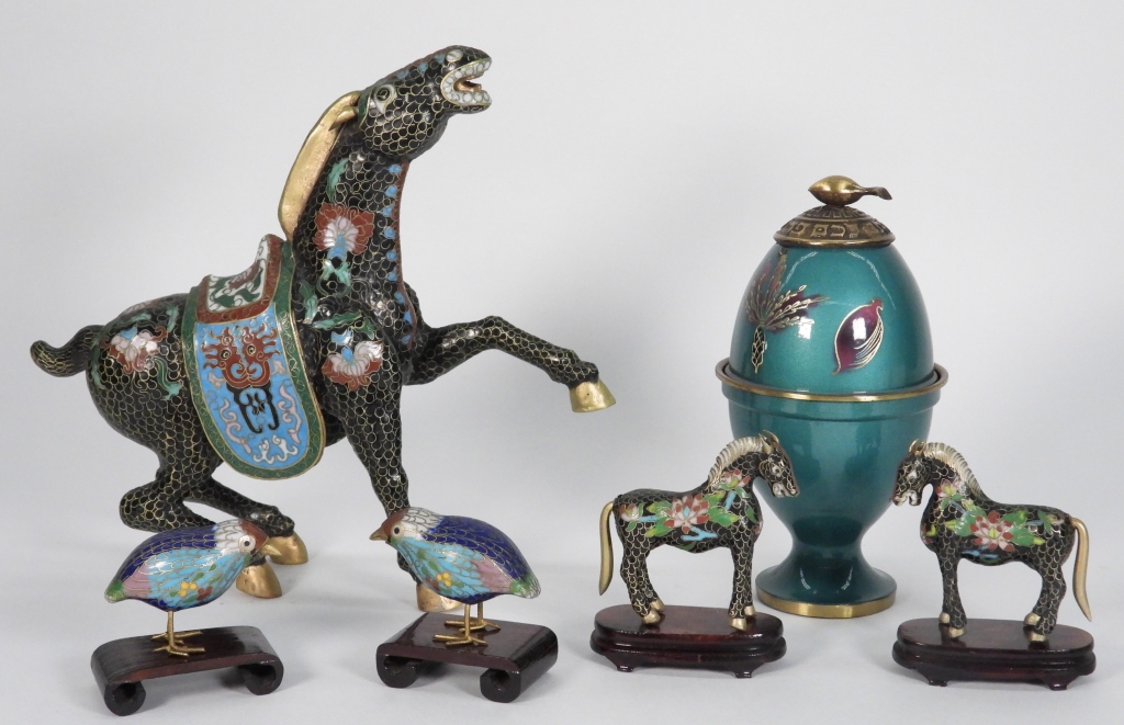 6PC ASIAN CLOISONNE HORSE BIRD