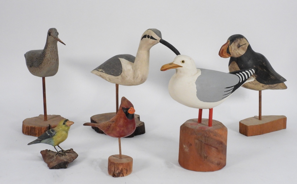 6PC ASSORTED CARVED WOOD BIRD